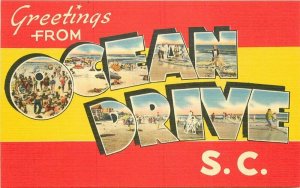 Large Letters Multi View Ocean Drive South Carolina Teich 1940s Postcard 20-7302