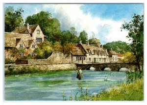 BIBURY, Gloucestershire, United Kingdom ~ Man FISHING RIVER COLN c1970s Postcard