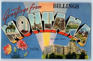 1940 Billings Montana Postcard Greetings Nickname Treasure State Capital Helena