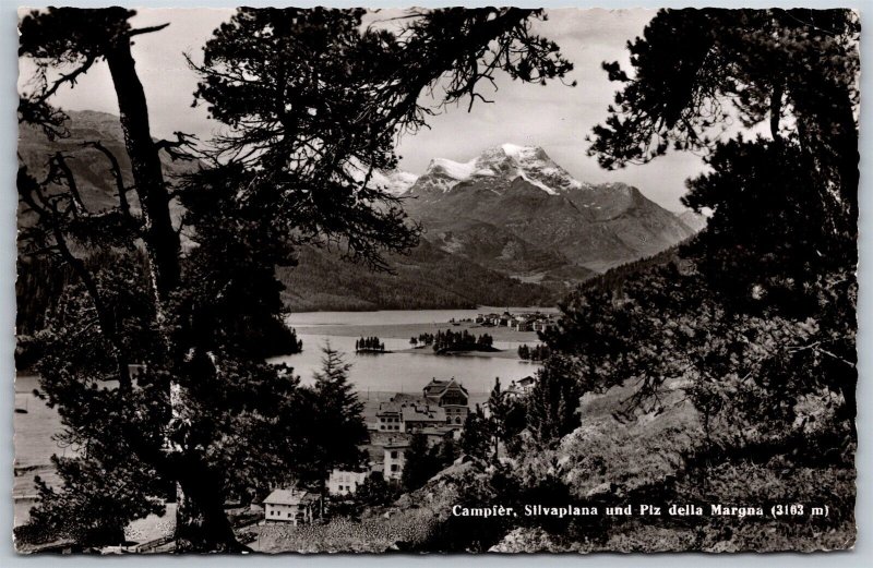 Vtg Switzerland Campfèr Silvaplana und Piz della Margna RPPC Real Photo Postcard