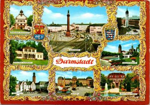 CONTINENTAL SIZE POSTCARD 8-PART MULTI-VIEW OF DARMSTADT GERMANY 1970s