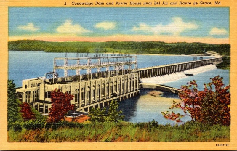 Maryland Conowingo Dam and Power House Near Bel Air and Havre de Grace Curteich