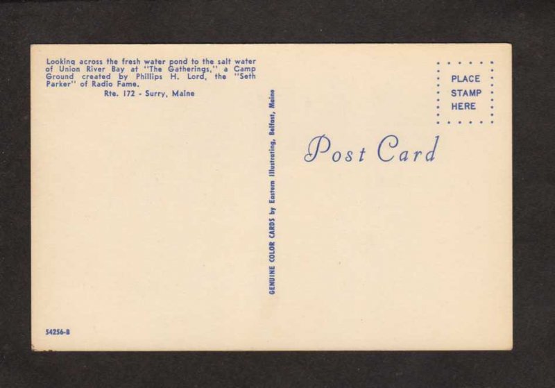 ME Campground Camping The Gatherings Union River Rt 172 Surry Maine Postcard