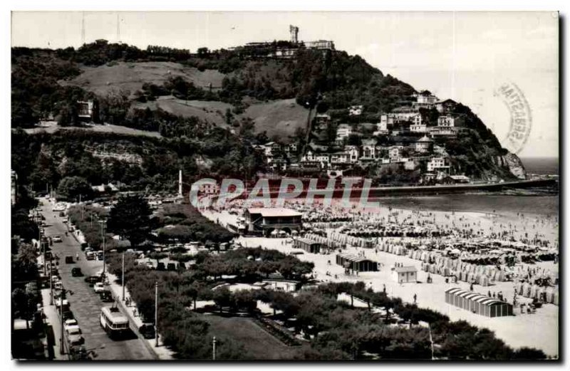 Old Postcard Spain Espana Spain San Sebastian Playa de Ondarreta and Monte Ig...