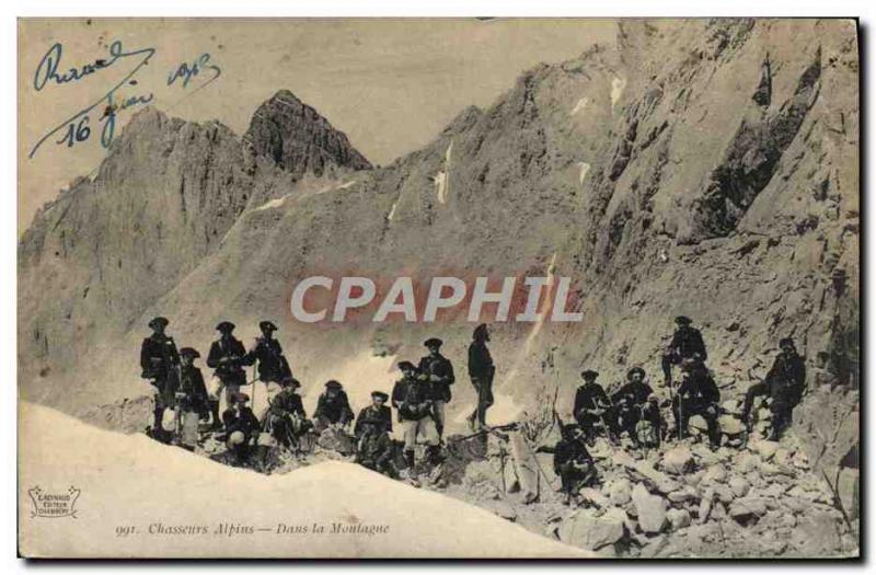 Old Postcard Alpine Hunters in the mountains Army