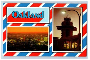 Vintage Oakland, California. Night View Airport Sunset Postcard P145E