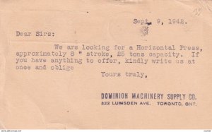 TORONTO, Ontario, Canada, PU-1942; Dominion Machinery Supply Co.