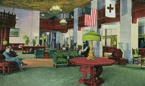 Postcard Early View of Lobby at Dupont Hotel in Wilmington, DE.    Q5