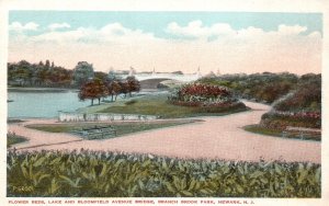 Vintage Postcard Flower Beds Lake Bloomfield Ave.  Bridge Branch Brook Newark NJ