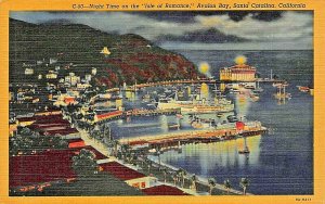 SANTA CATALINA CA~NIGHT TIME ON ISLE OF ROMANCE-AVALON BAY~1939 POSTCARD