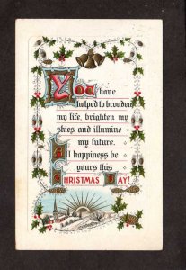 Christmas Day Greetings Poem Bells Holly Postcard US
