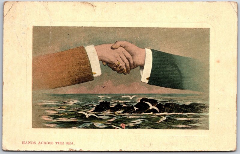 1908 Hands Across The Sea Shakehands Posted Postcard 