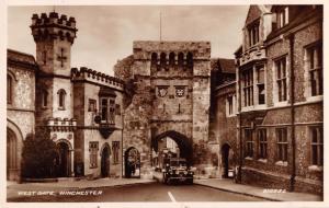 WINCHESTER HAMPSHIRE UK WEST GATE PHOTO POSTCARD SHOWING OLD CAR