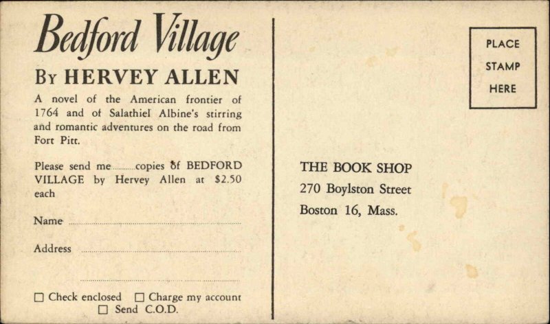 Book Frontispiece Advertising BEDFORD VILLAGE Hervey Allen Postcard