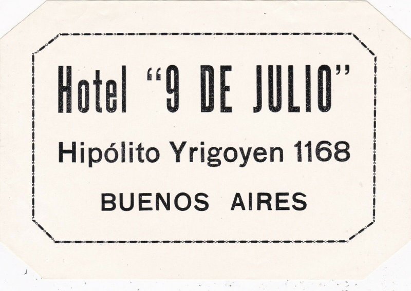 Argentina Buenos Aires Hotel 9 De Julio Vintage Luggage Label sk4080