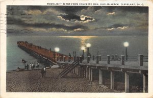 Cleveland Ohio 1925 Postcard Monnlight Scene Concrete Pier Euclid Beach