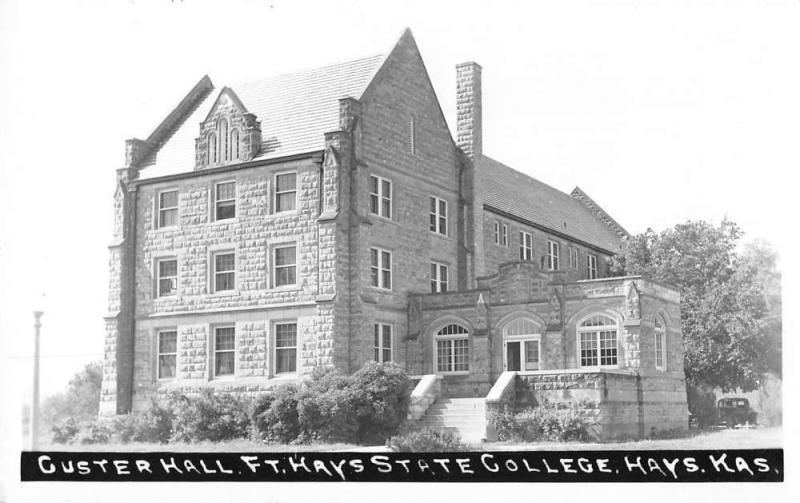 Hays Kansas State College Custer Hall Real Photo Antique Postcard K29600