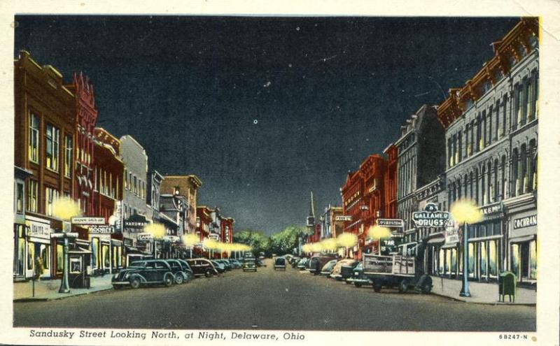 Night View Sandusky Street looking North - Delaware, Ohio - pm 1947