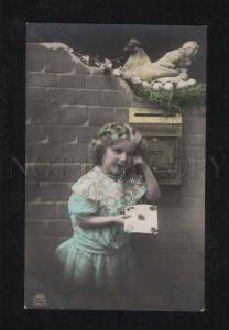 3058082 EASTER Girl w/ Letter POSTBOX old PHOTO 1913 year RPPC