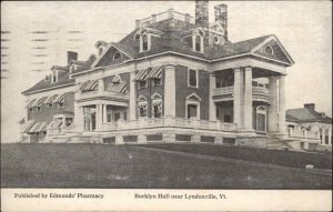 LYNDONVILLE VT Burklyn Hall c1910 Postcard