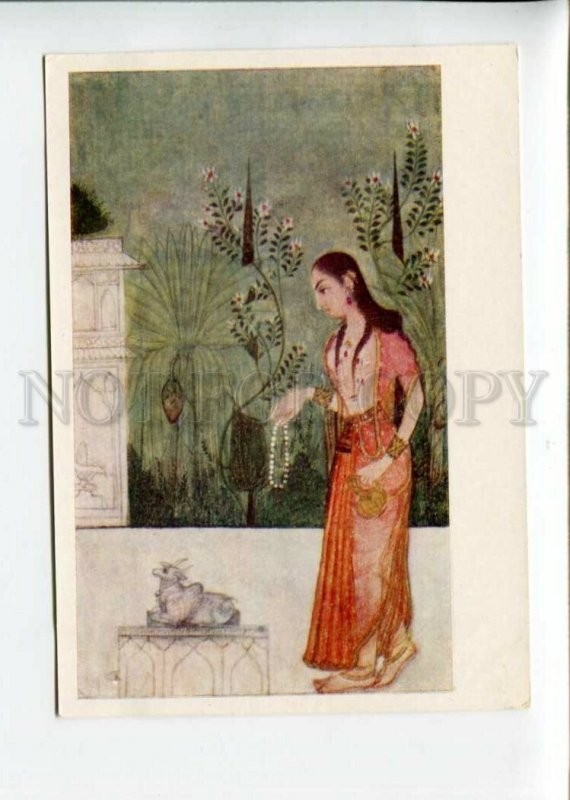 3154206 INDIA Semi-Nude Woman & sacred bull Old postcard