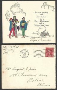 DATED 1923 GREELEY CO XMAS & NEW YEARS GREETING W/ENV & XMAS SEAL ON BACK