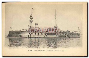 Postcard Old Boat Admiral Baudin armor has turrets