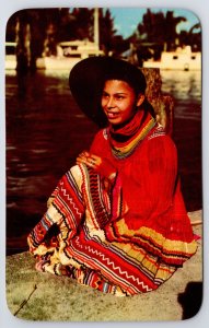 Native Americana Indian~Miami FL~Indian Maid At Musa Isle Indian Village~Vtg PC