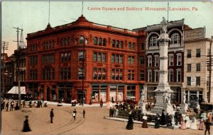 Postcard Centre Square and Soldiers' Monument, Lancaster, PA KJ8