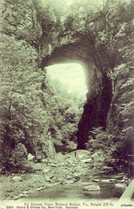 UP STREAM VIEW NATURAL BRIDGE, VA HEIGHT 215 FT. Moore & Gibson Co New-York 1908