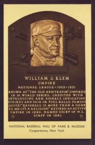 William J Klem Baseball Hall of Fame Post Card 3225
