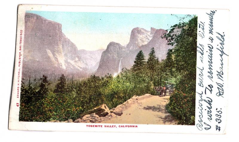 Postcard Yosemite Valley Cal 5 Bar Cancel