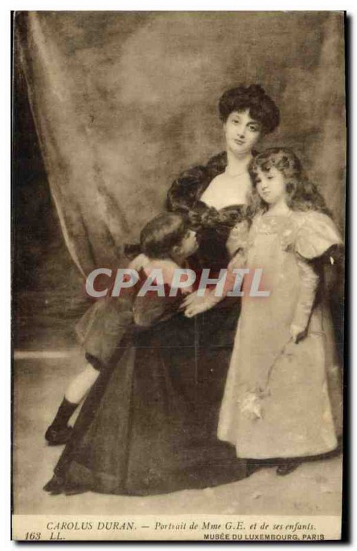 Postcard Old Carolus-Duran Partrait Ms. GE and children Musee du Luxembourg