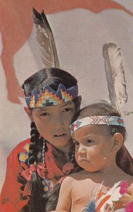 Indian Chief Children of Stony Tribe 1960s Canadian Postcard