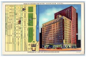 c1940 When Chicago Stop Harrison Hotel Exterior Michigan MI Boulevard Postcard