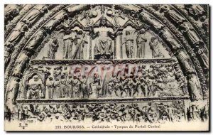 Old Postcard Bourges Cathedral Eardrum From Central Portal