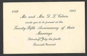 DATED 1914 WEDDING INVITATION CELEBRATING 25TH ANNIVERSARY