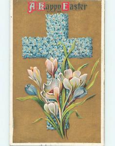 Divided-Back Easter JESUS CROSS MADE OF BLUE FLOWERS o5866