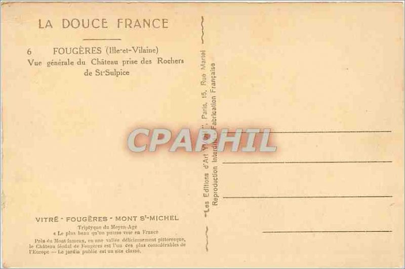 Old Postcard Fougeres (Ille et Vilaine) La Douce France Vue Generale du Chate...