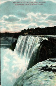 Vtg 1910s American Falls from Goat Island Niagara Falls New York NY Postcard