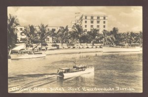 RPPC FORT LAUDERDALE FLORIDA CHAMP CARR HOTEL BOAT REAL PHOTO POSTCARD