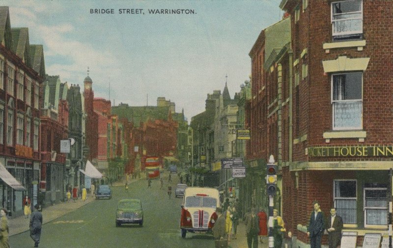 Taxi Bridge Street Warrington Dangerous Pub Men Old Postcard