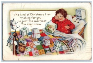 1920 Christmas Girl Anthropomorphic Present Embossed New Bedford MA Postcard