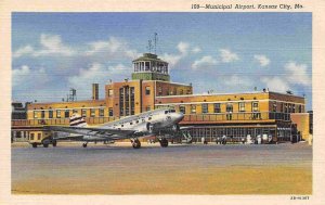 Plane Municipal Airport Kansas City Missouri linen postcard