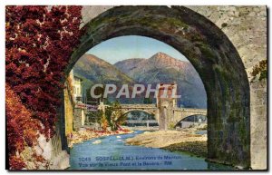 Old Postcard Sospel Menton Surroundings Overlooking the Old Bridge and Bevera