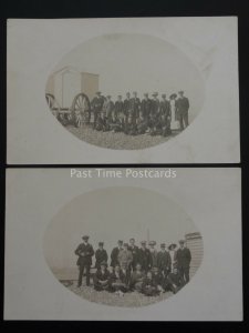 2 x Group Portrait BEACH SCENE with BEACH BATHING HUT  - Old RP Postcards