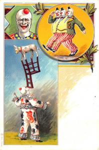 Clowns Performing Balancing Act Dog Early #7340 Postcard