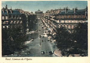 VINTAGE CONTINENTAL SIZE POSTCARD AVENUE DE L'OPERA PARIS STREET SCENE c. 1950