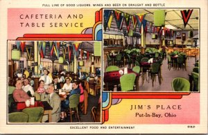 Linen Postcard Cafeteria and Table Service at Jim's Place in Put-In-Bay, Ohio