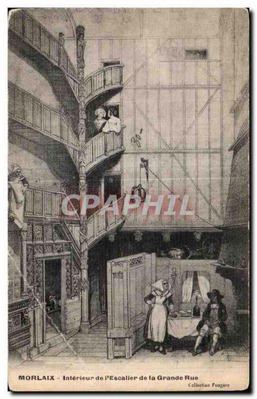 Old Postcard Morlaix Interior of Grange Street Steps